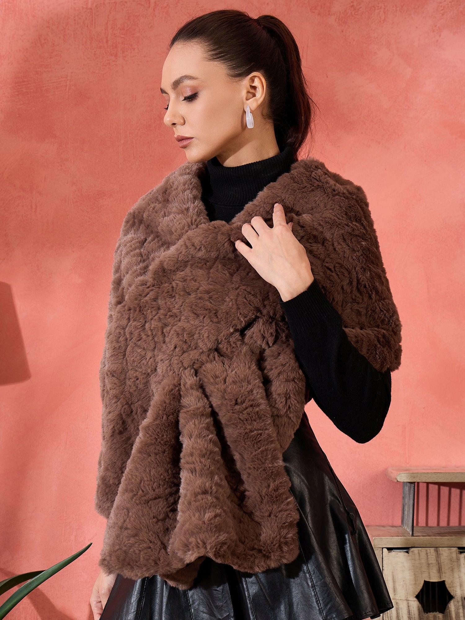 Dull Brown Rabbit Fur Cape