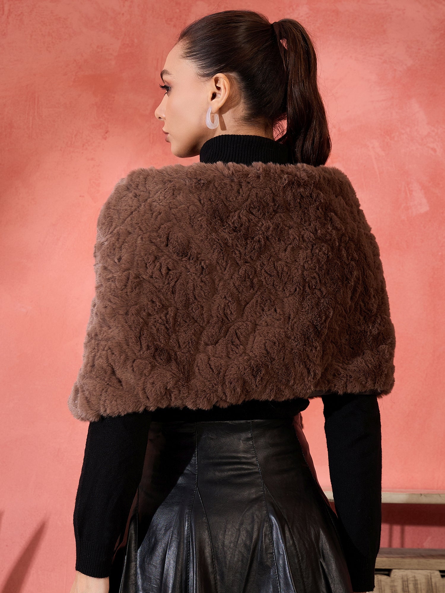 Dull Brown Rabbit Fur Cape