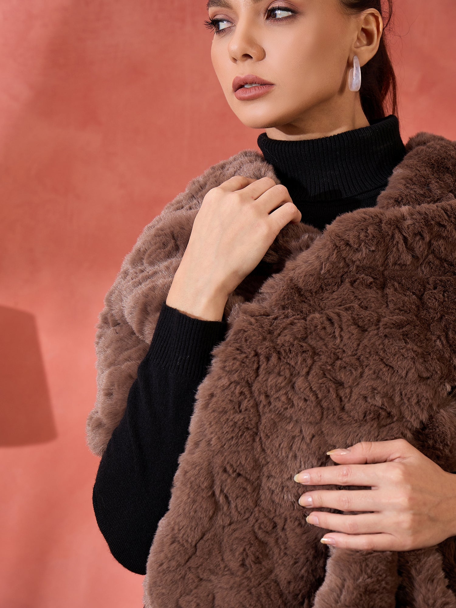 Dull Brown Rabbit Fur Cape