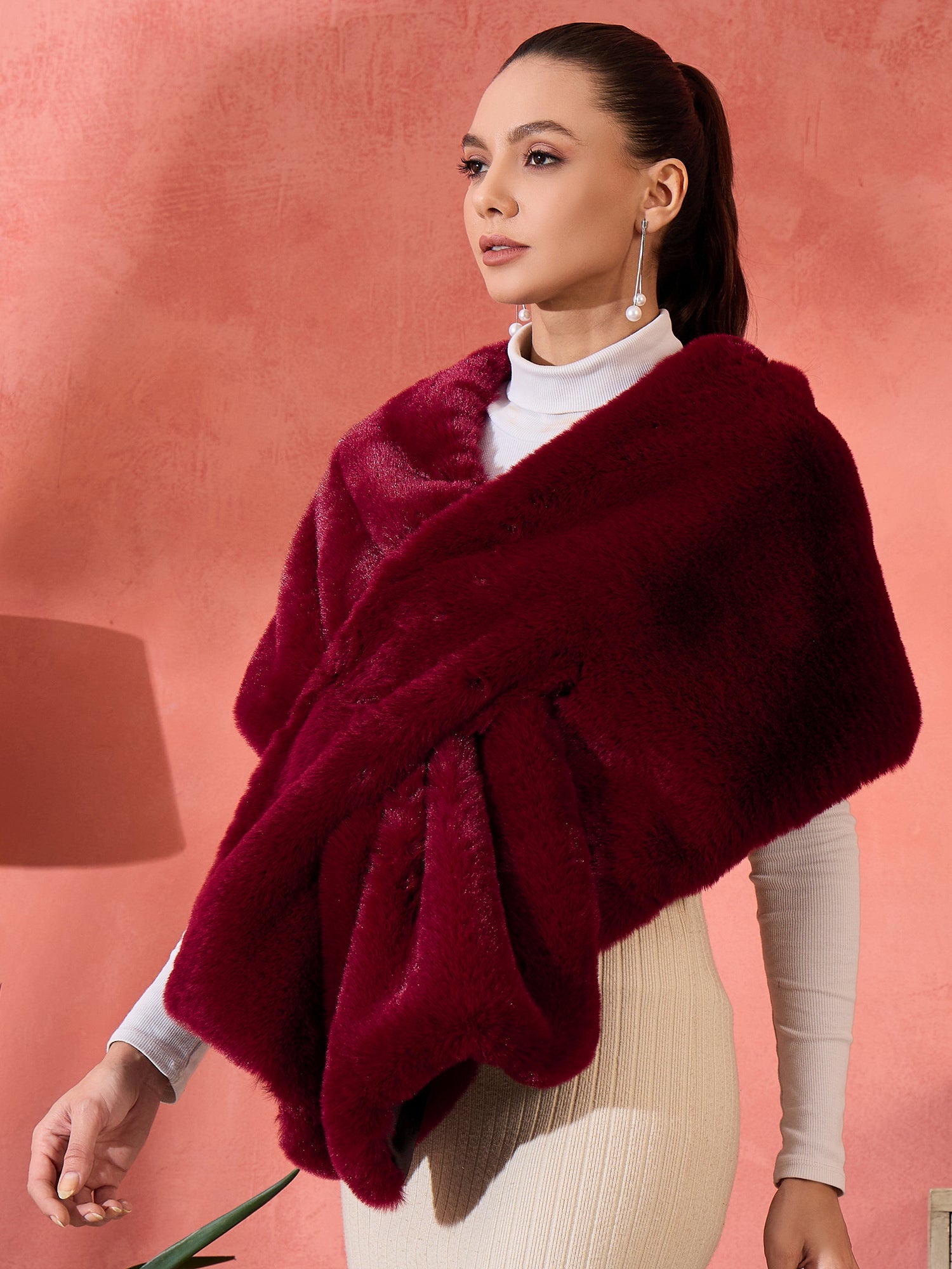 Burgundy Faux Fur Cape