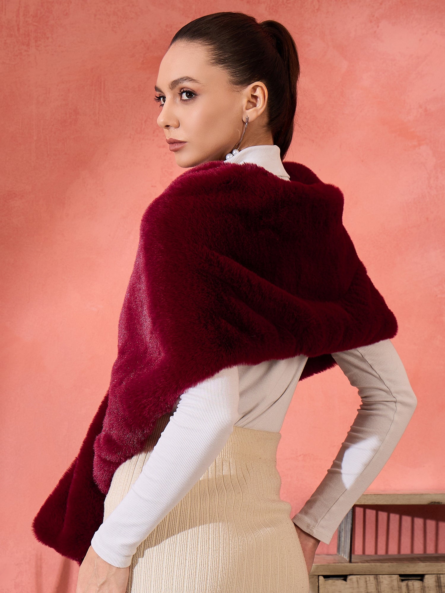 Burgundy Faux Fur Cape