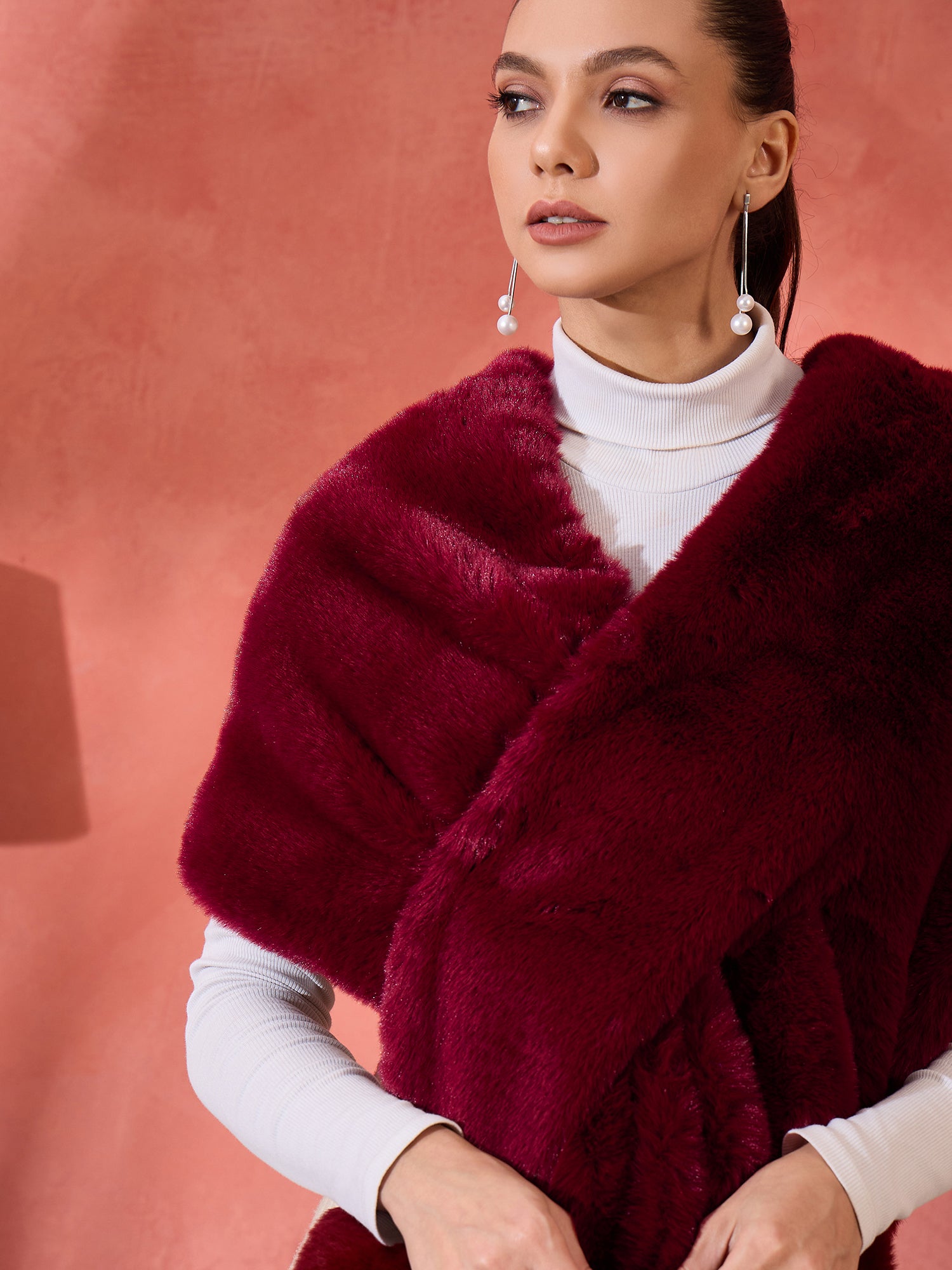 Burgundy Faux Fur Cape