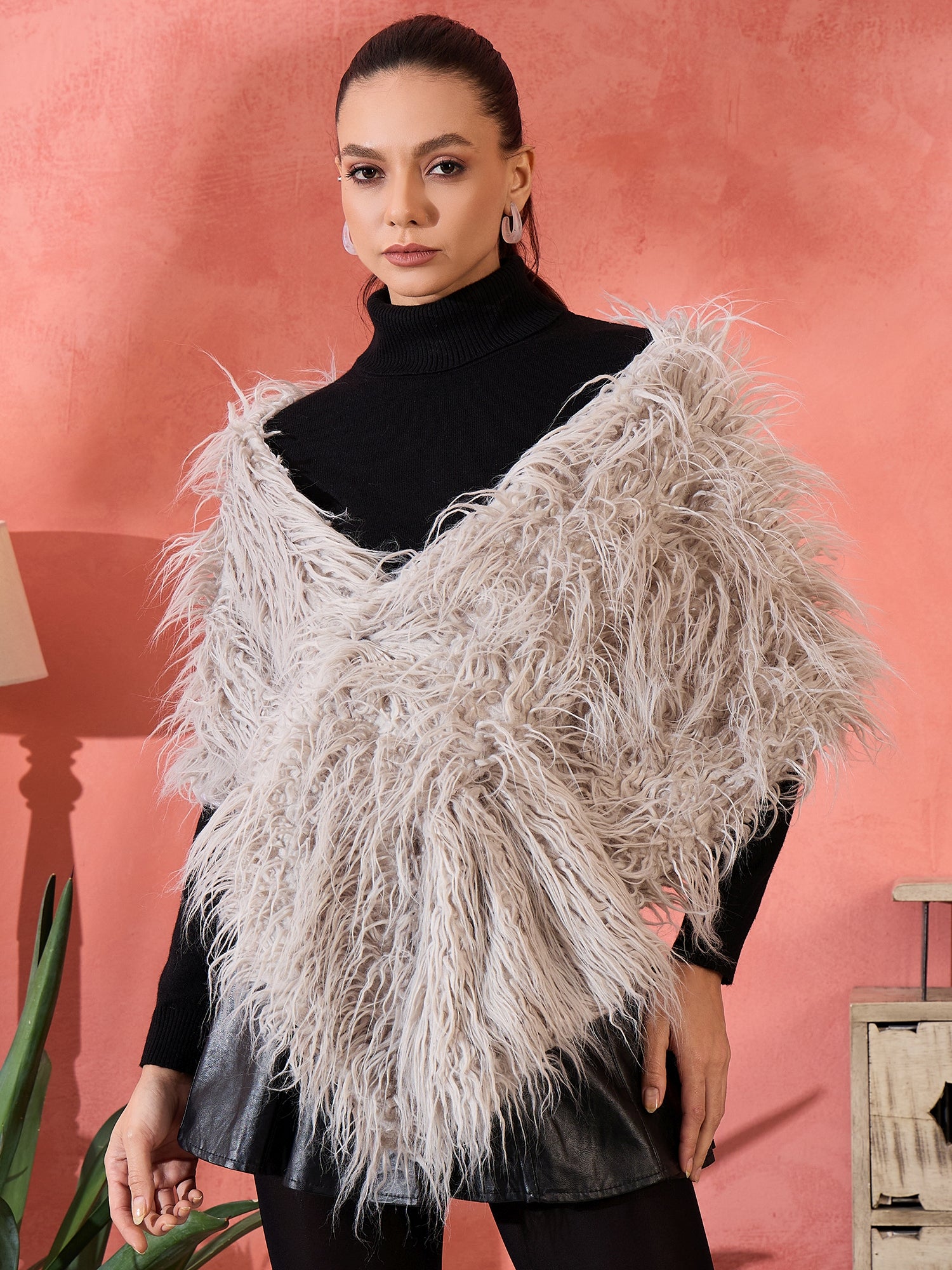 Light Grey Thread Fur Cape