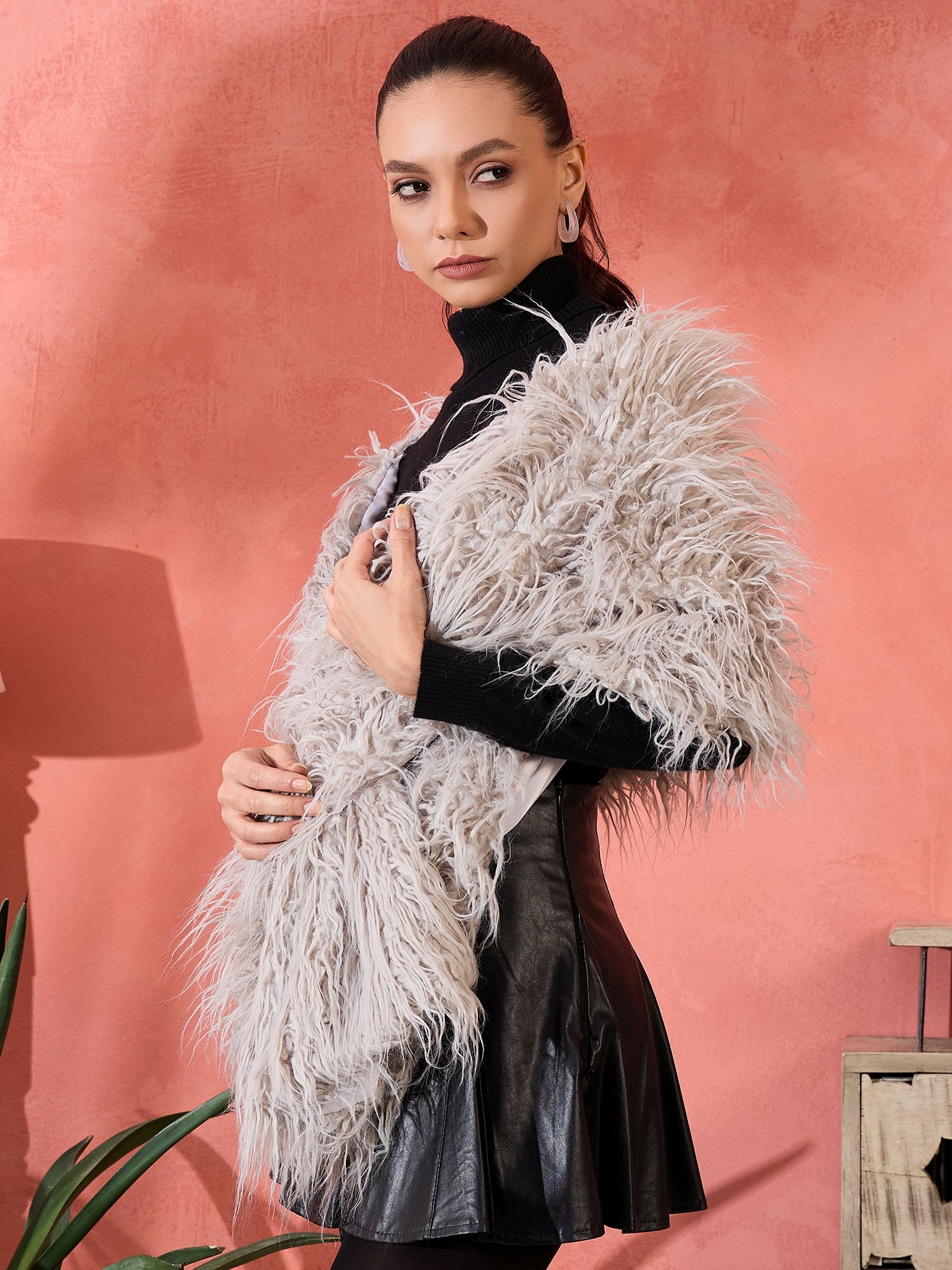 Light Grey Thread Fur Cape