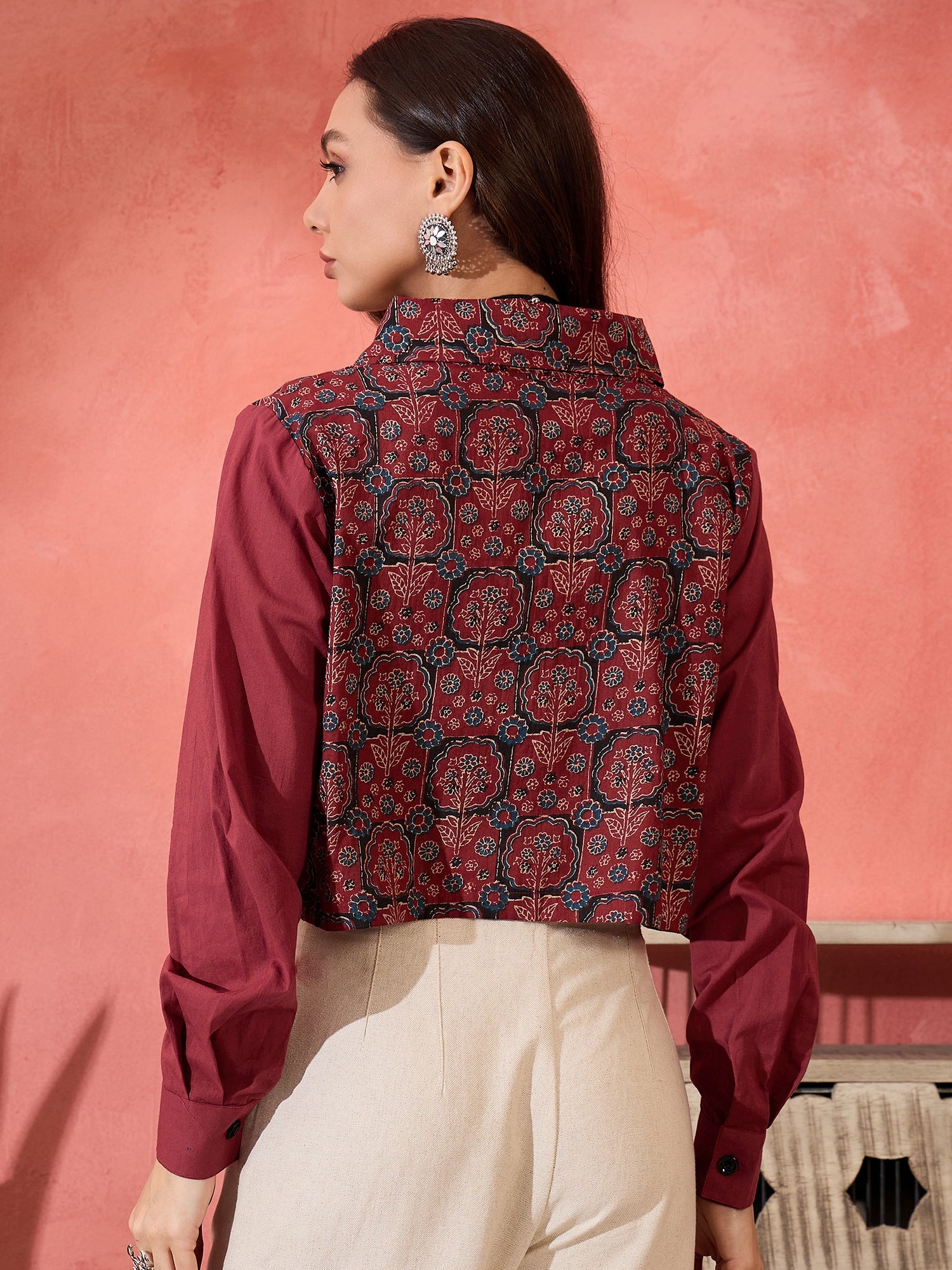 Barn Red Blue Kalamkari Pocket Jacket