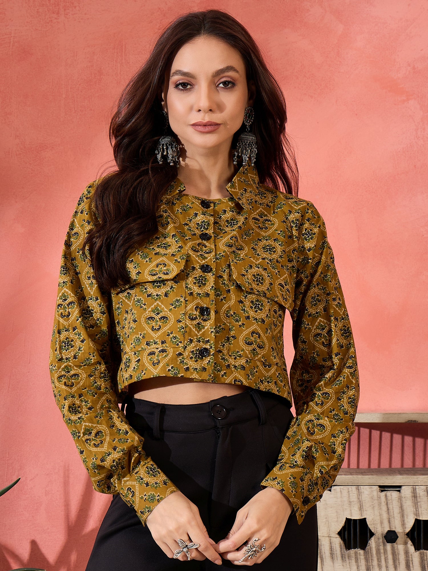 Dark Yellow Kalamkari Pocket Jacket