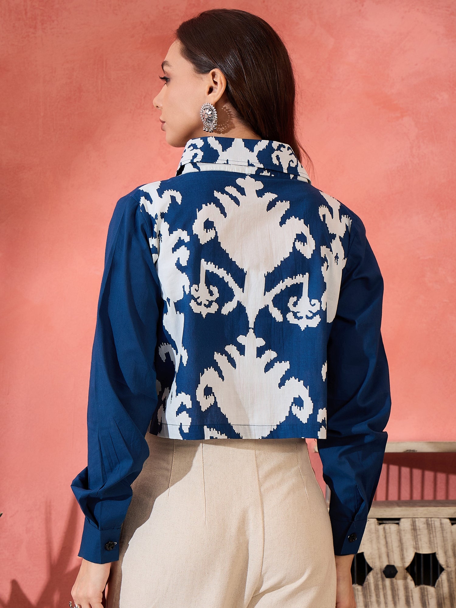 Indigo White Block Print Pocket Jacket