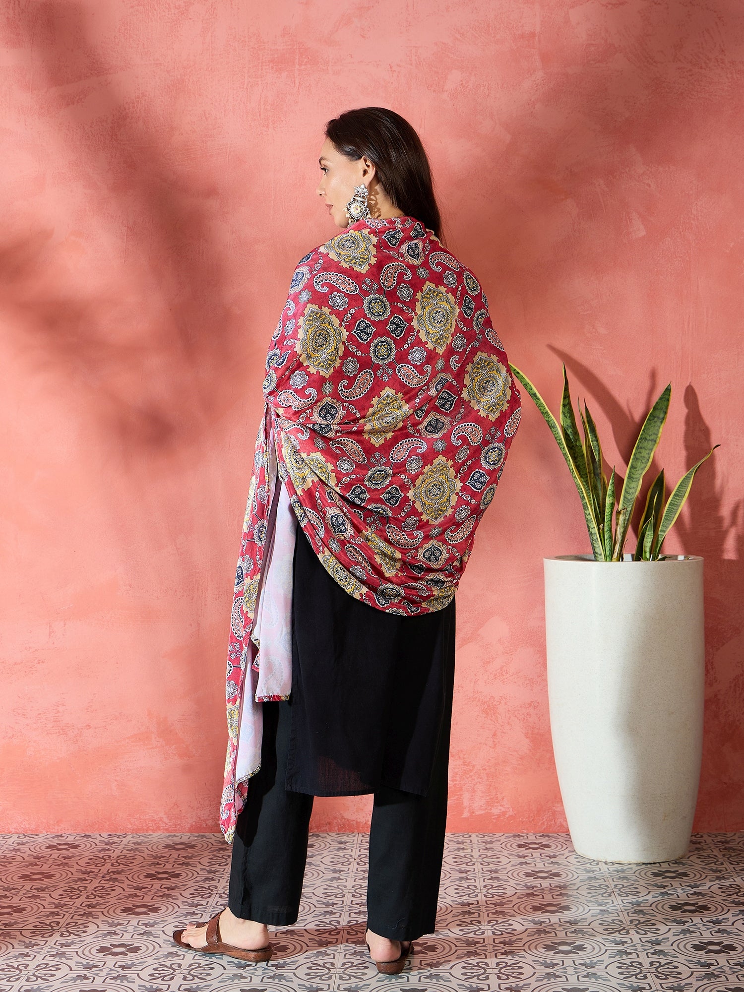 Red Printed Velvet Shawl