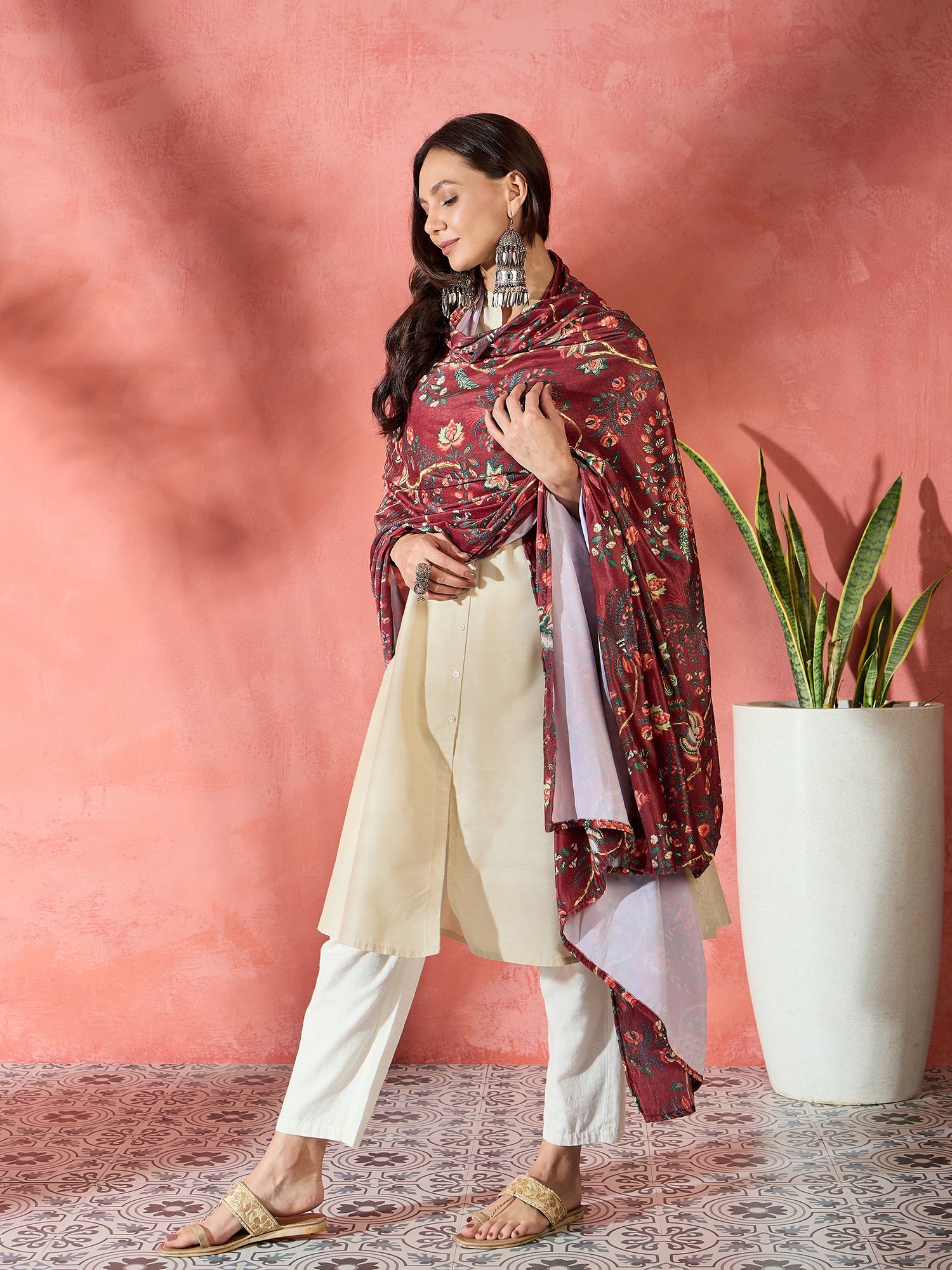 Maroon Printed Velvet Shawl