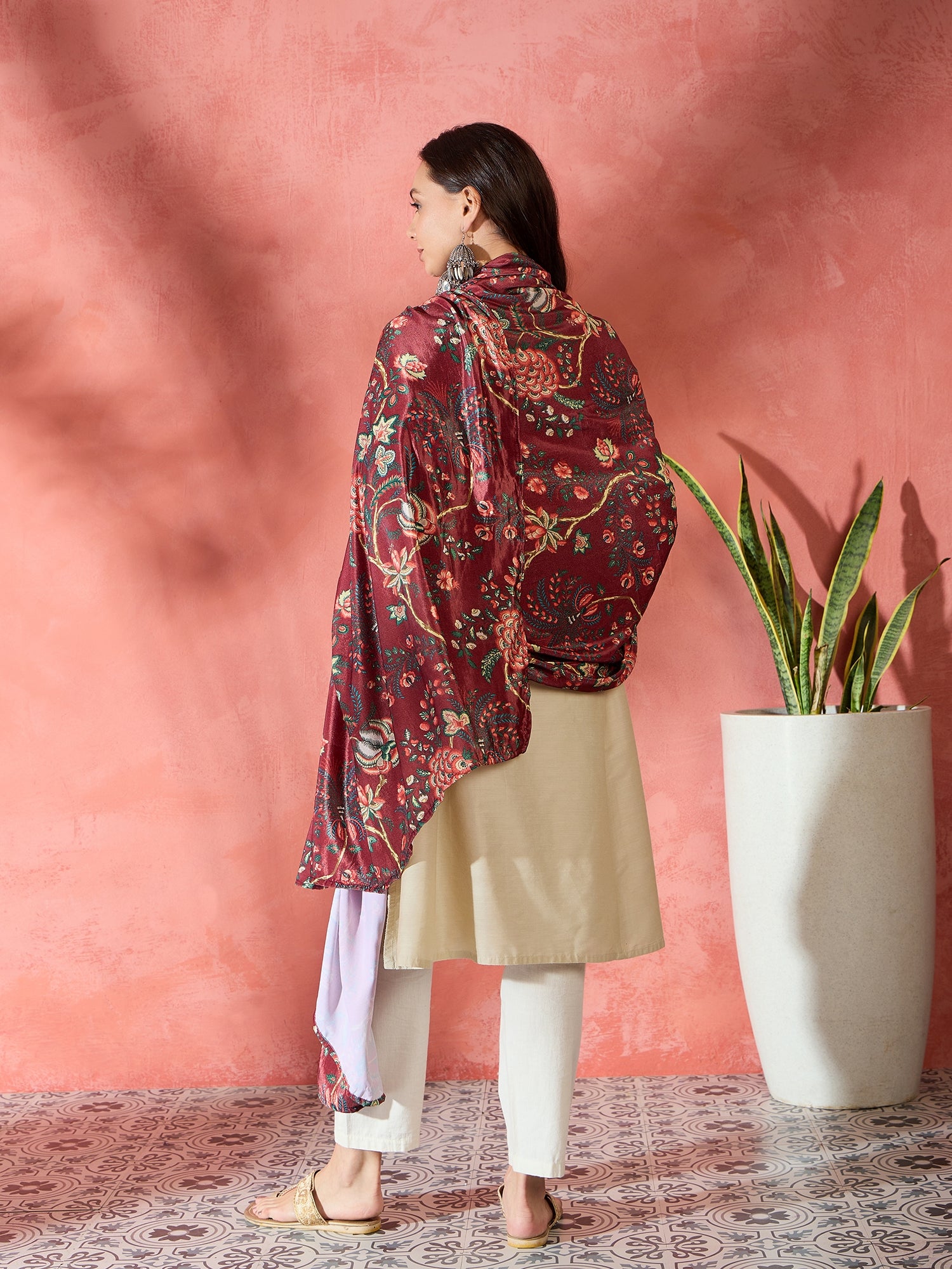 Maroon Printed Velvet Shawl