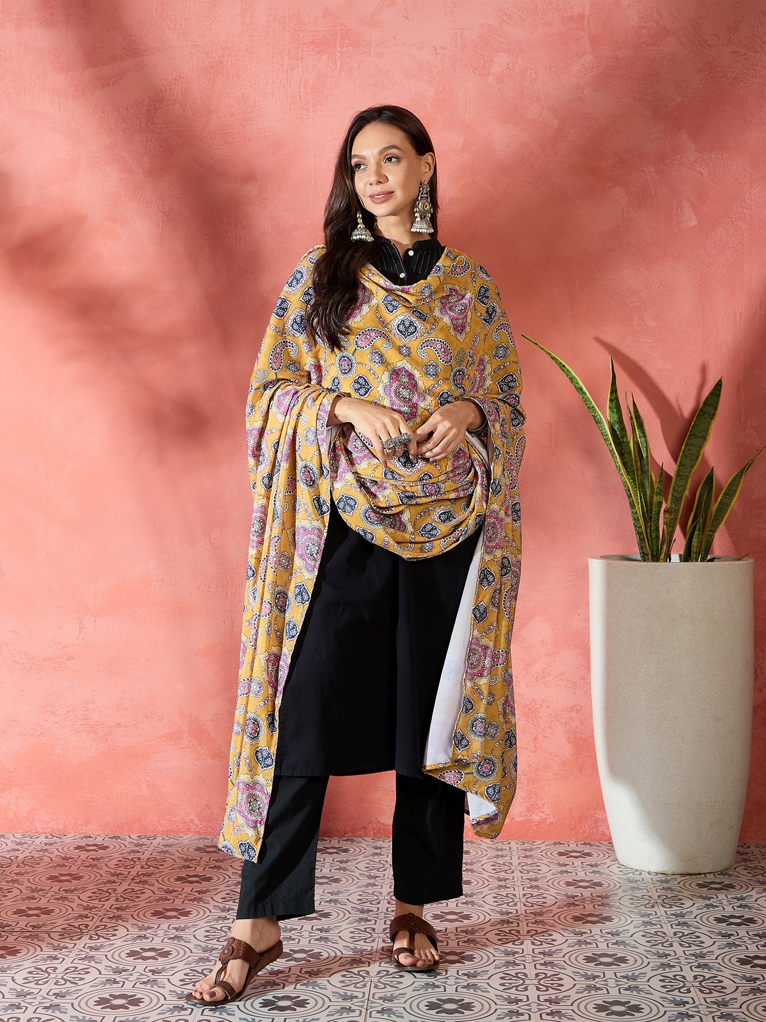 Yellow Printed Velvet Shawl