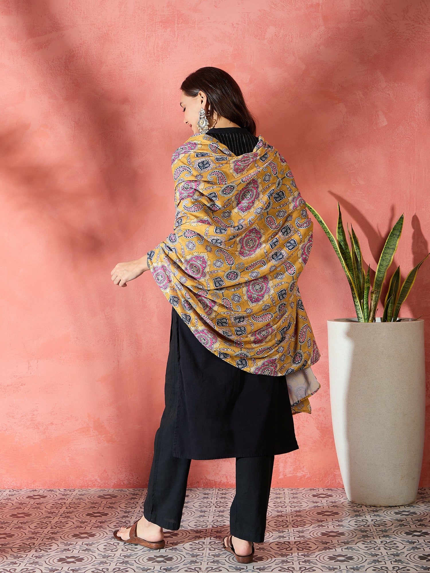 Yellow Printed Velvet Shawl