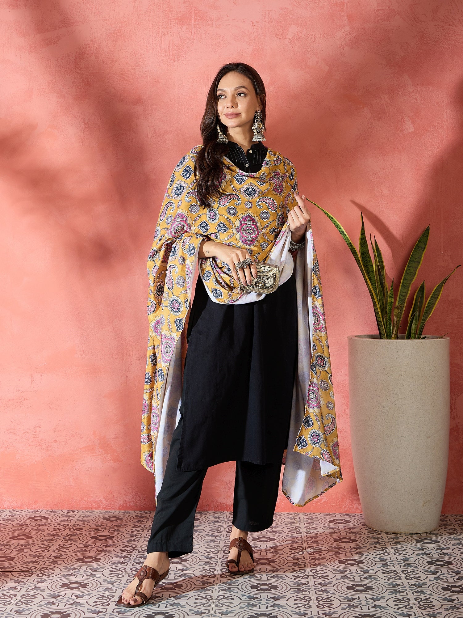 Yellow Printed Velvet Shawl