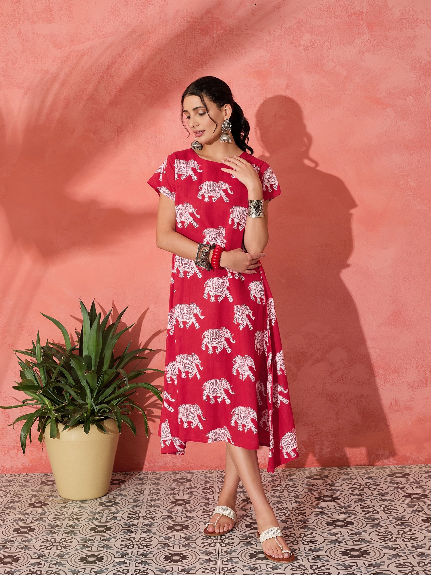 RED ELEPHANT PRINT DRESS