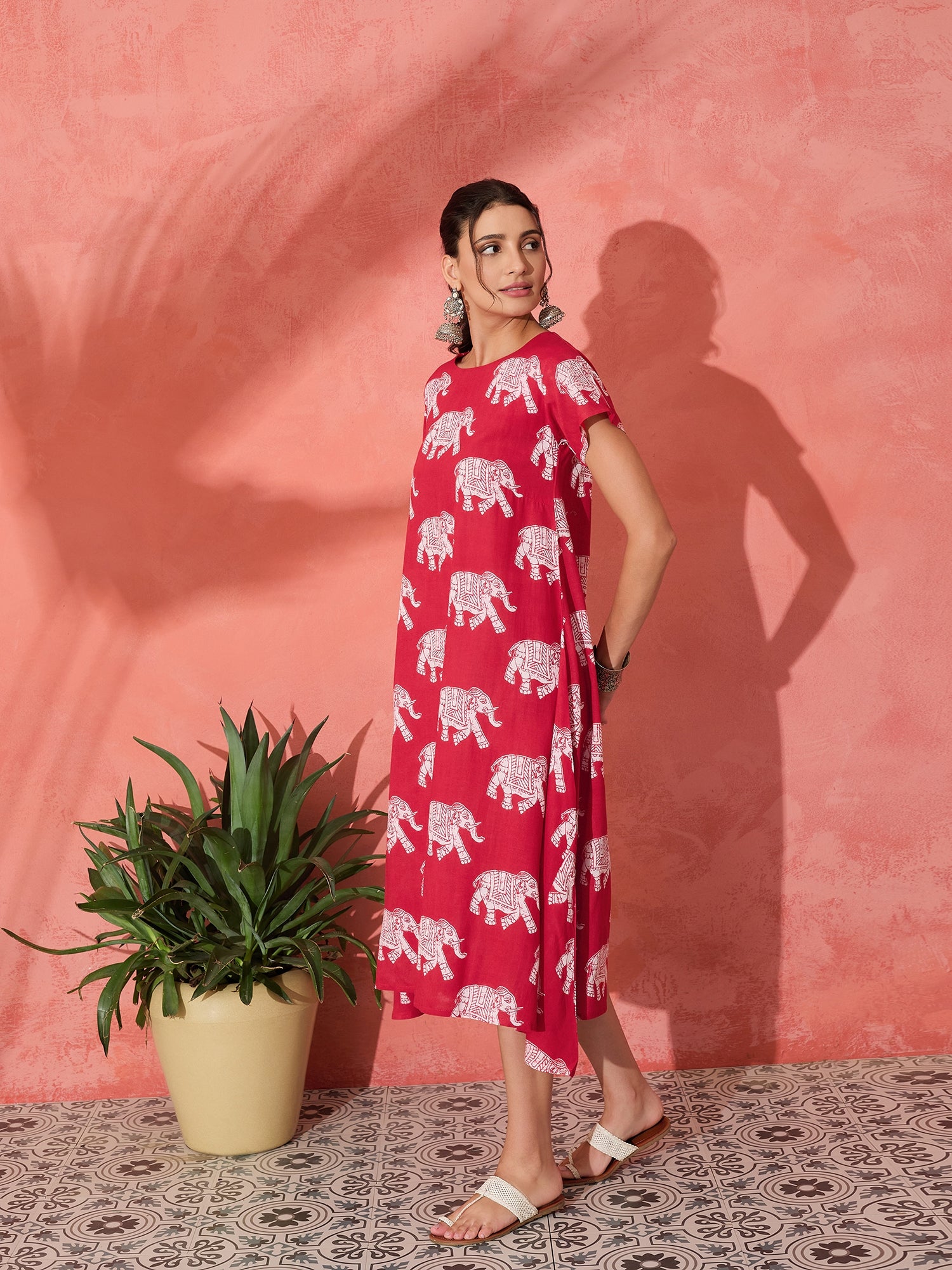 RED ELEPHANT PRINT DRESS