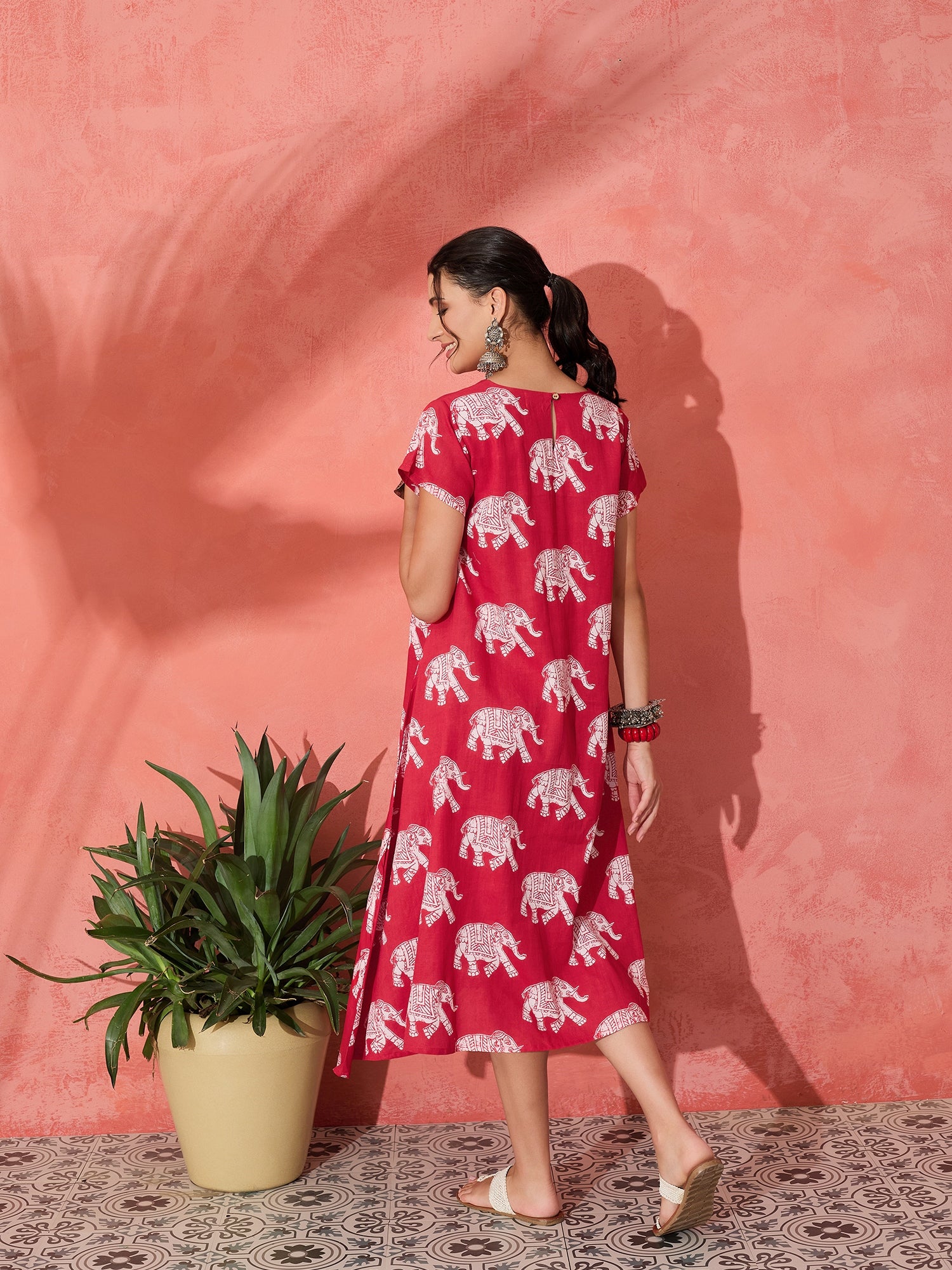 RED ELEPHANT PRINT DRESS