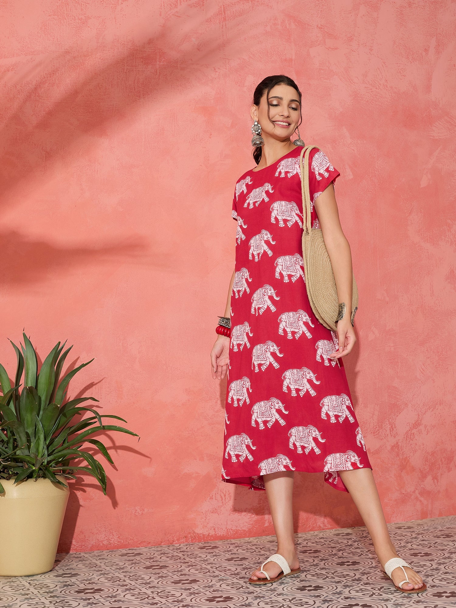 RED ELEPHANT PRINT DRESS