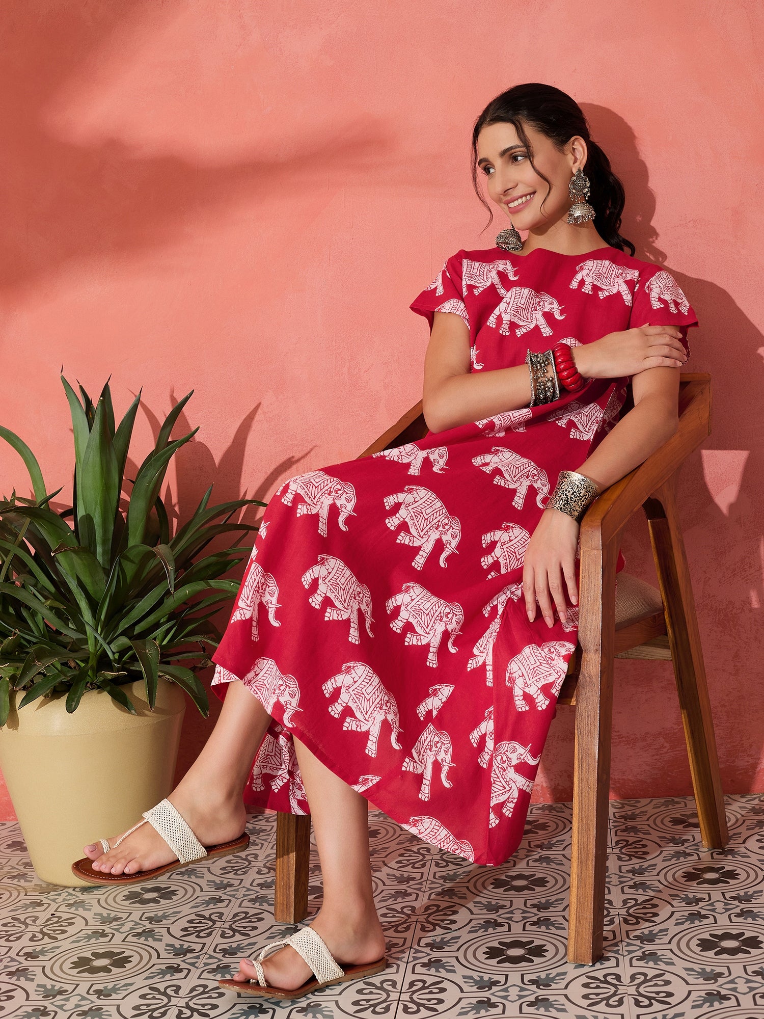 RED ELEPHANT PRINT DRESS