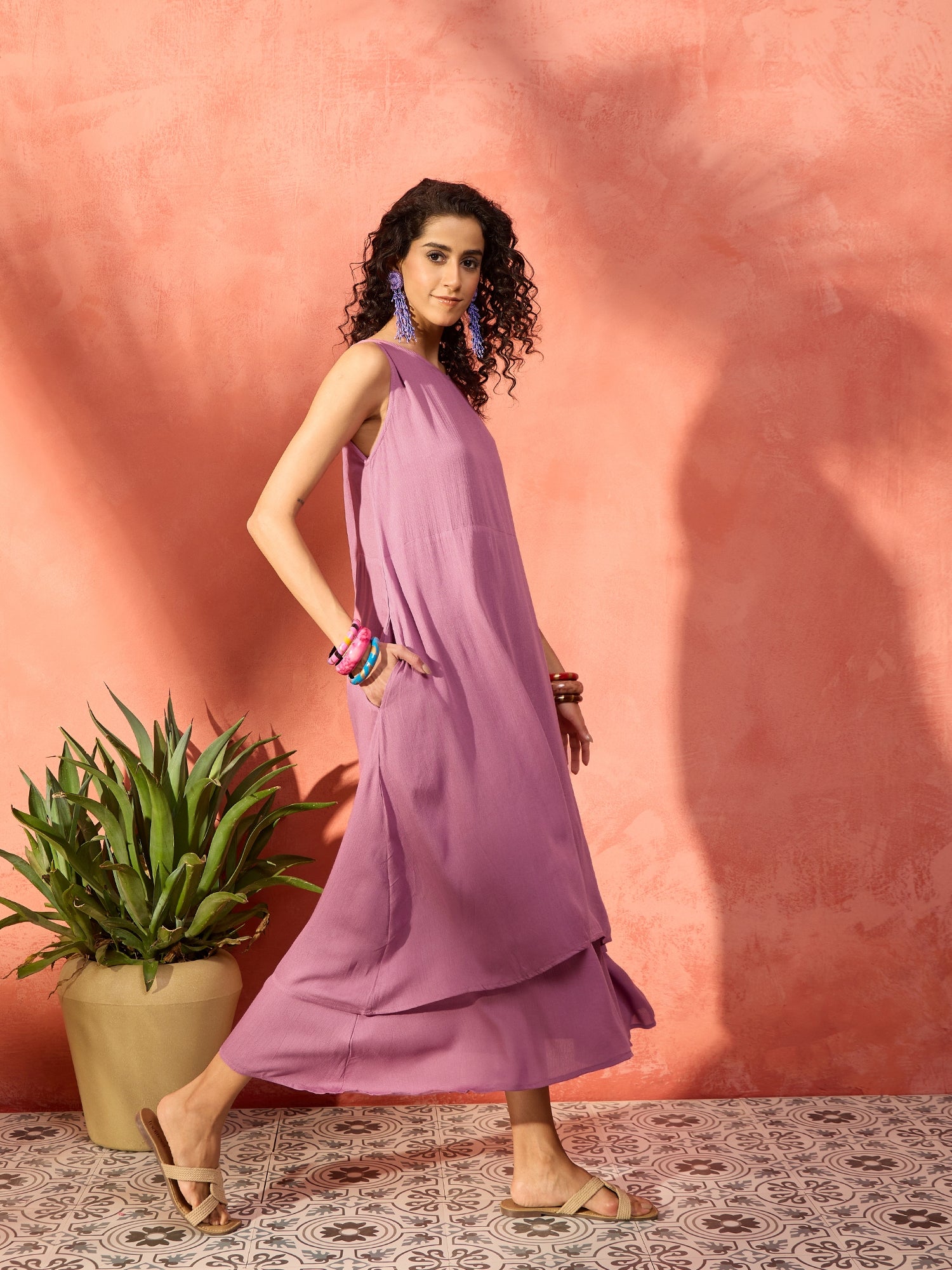 Dull Pink Double Layer Dress