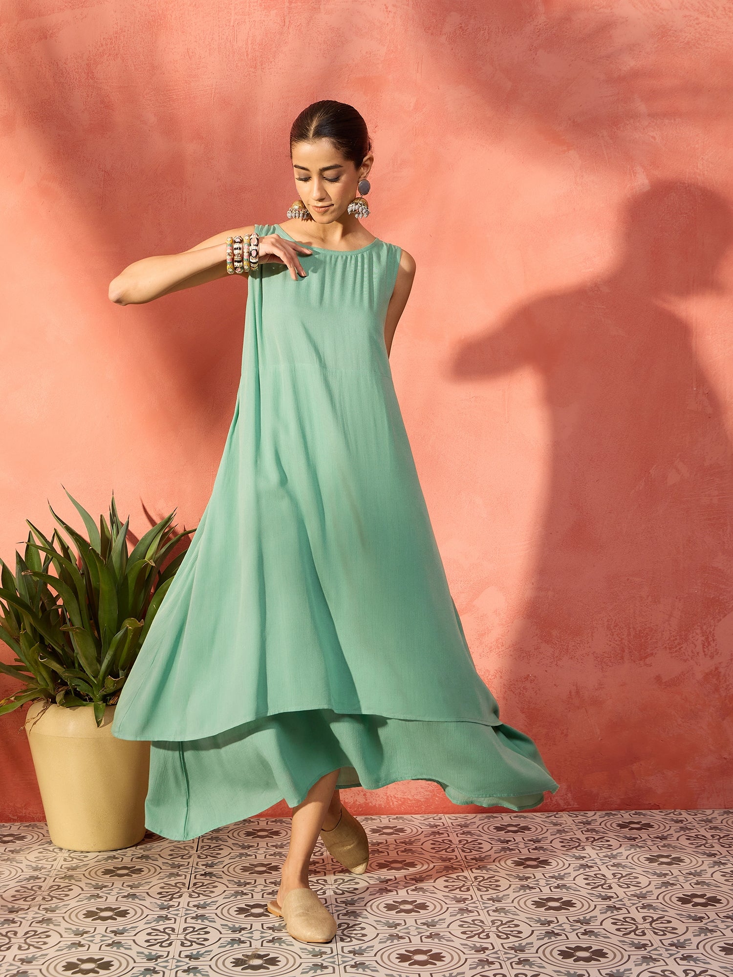 Paris Green Double Layer Dress