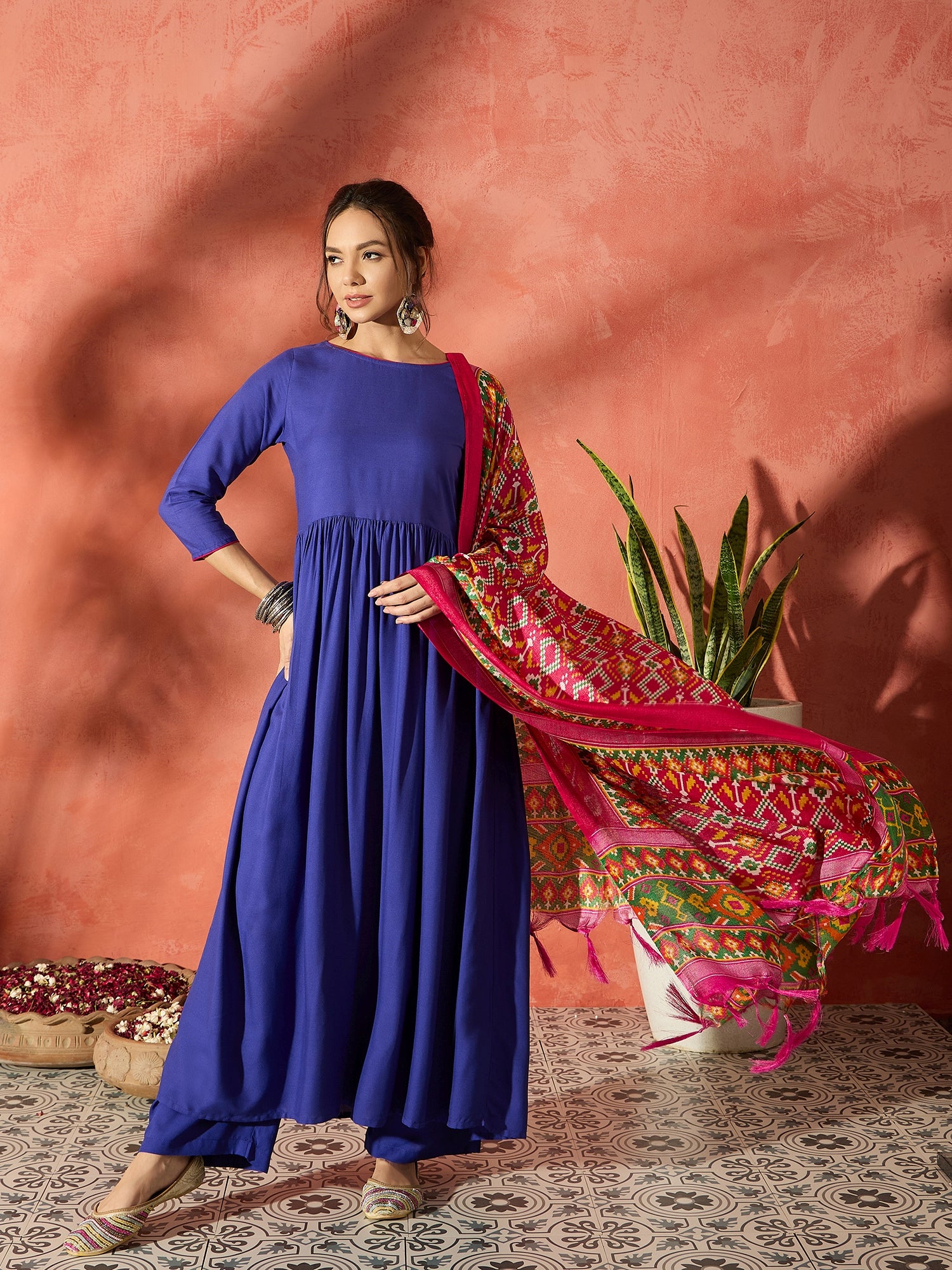 Ink Blue Anarkali Patola Kurta Set