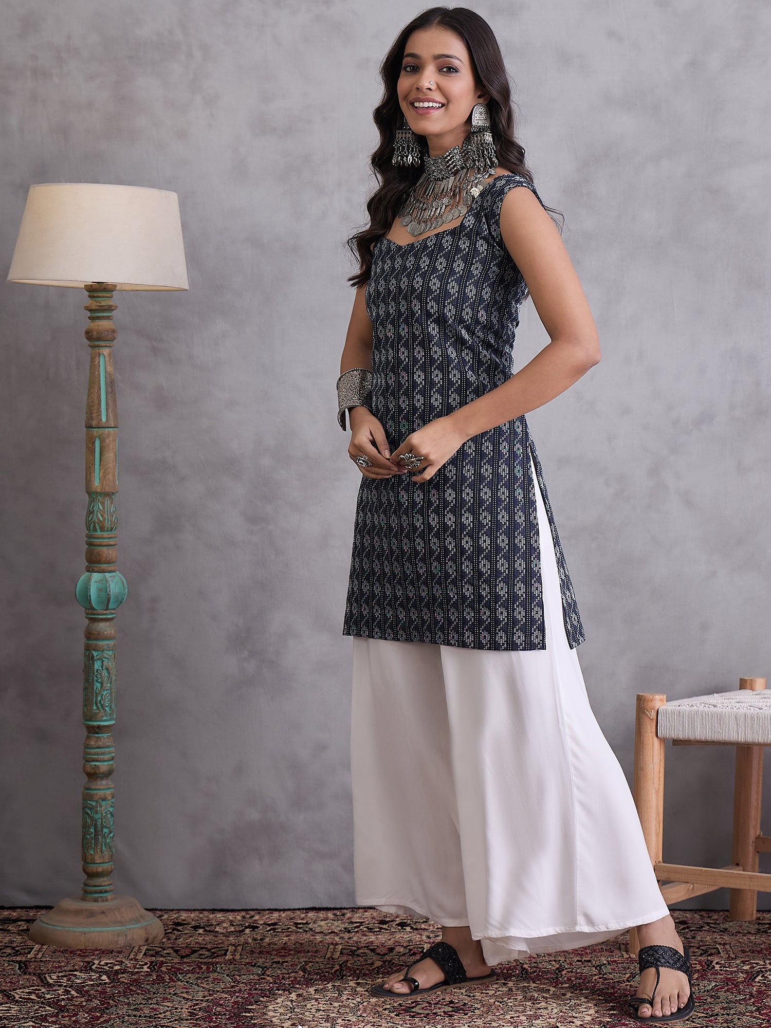 Black Kantha Cream Palazzo Set