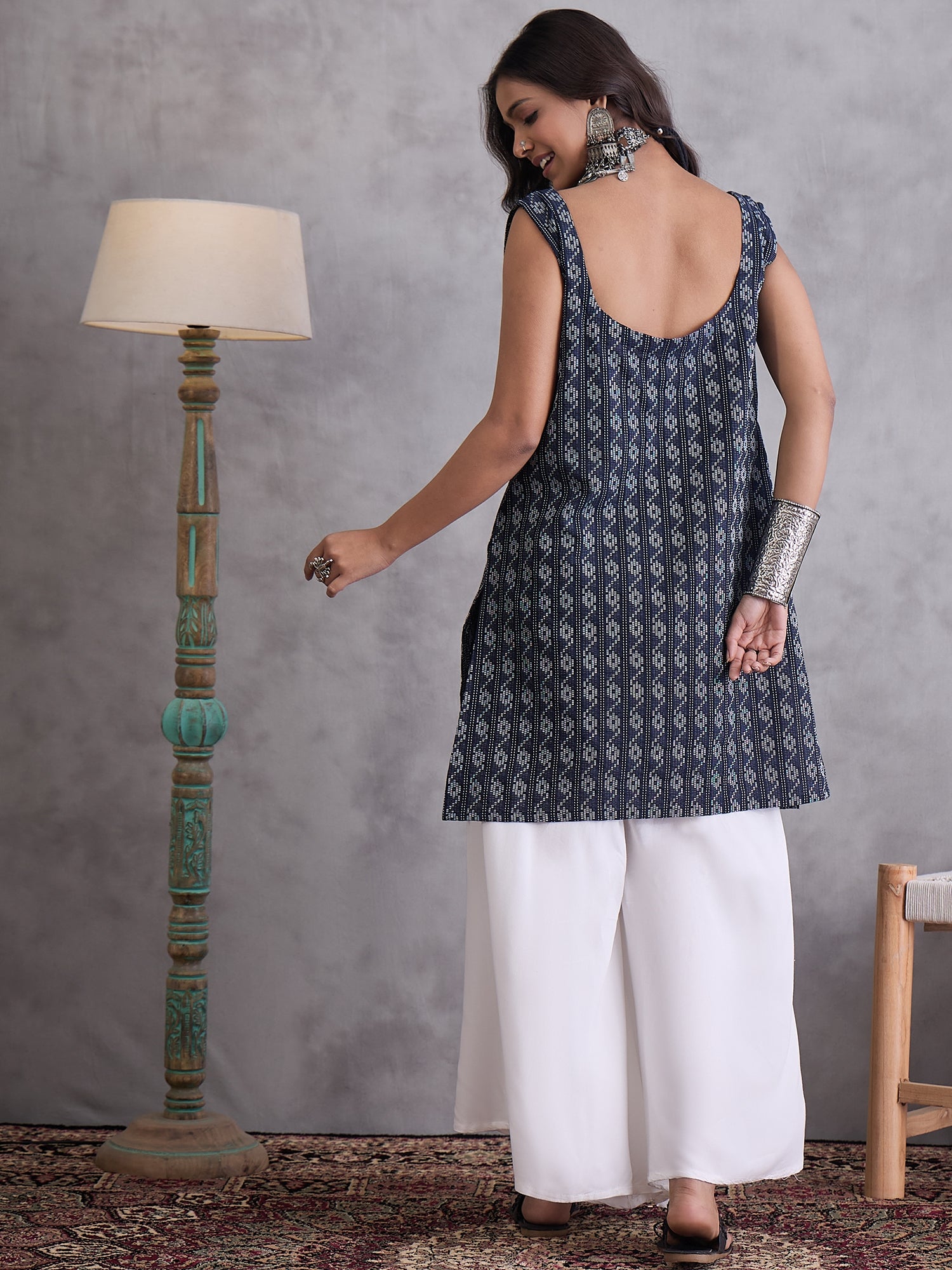 Black Kantha Cream Palazzo Set