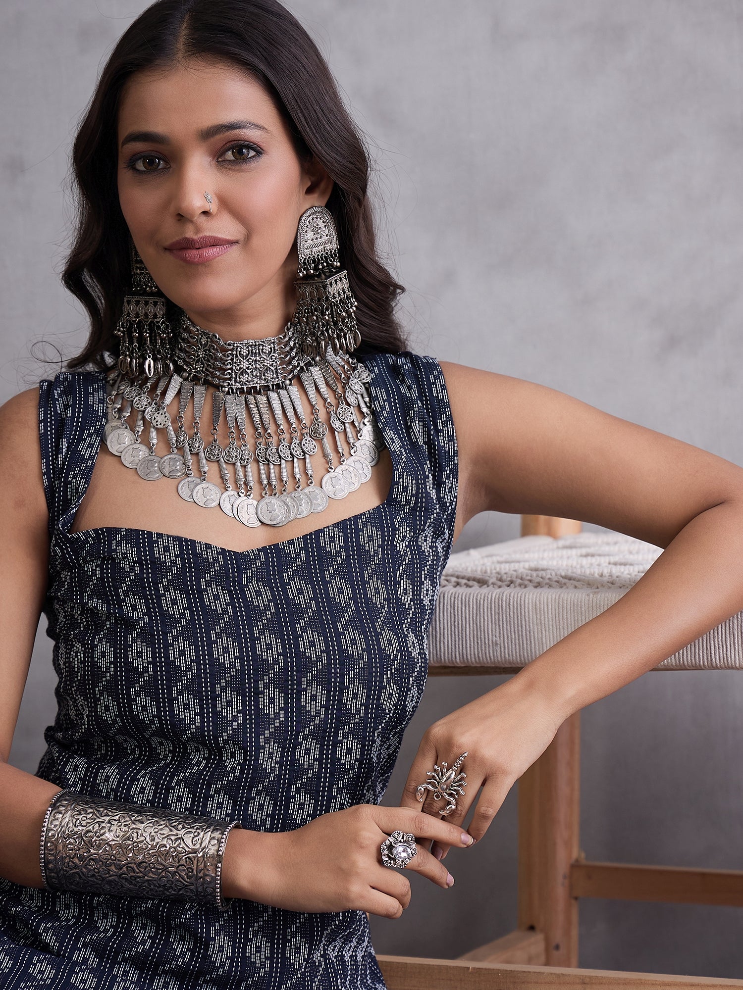 Black Kantha Cream Palazzo Set