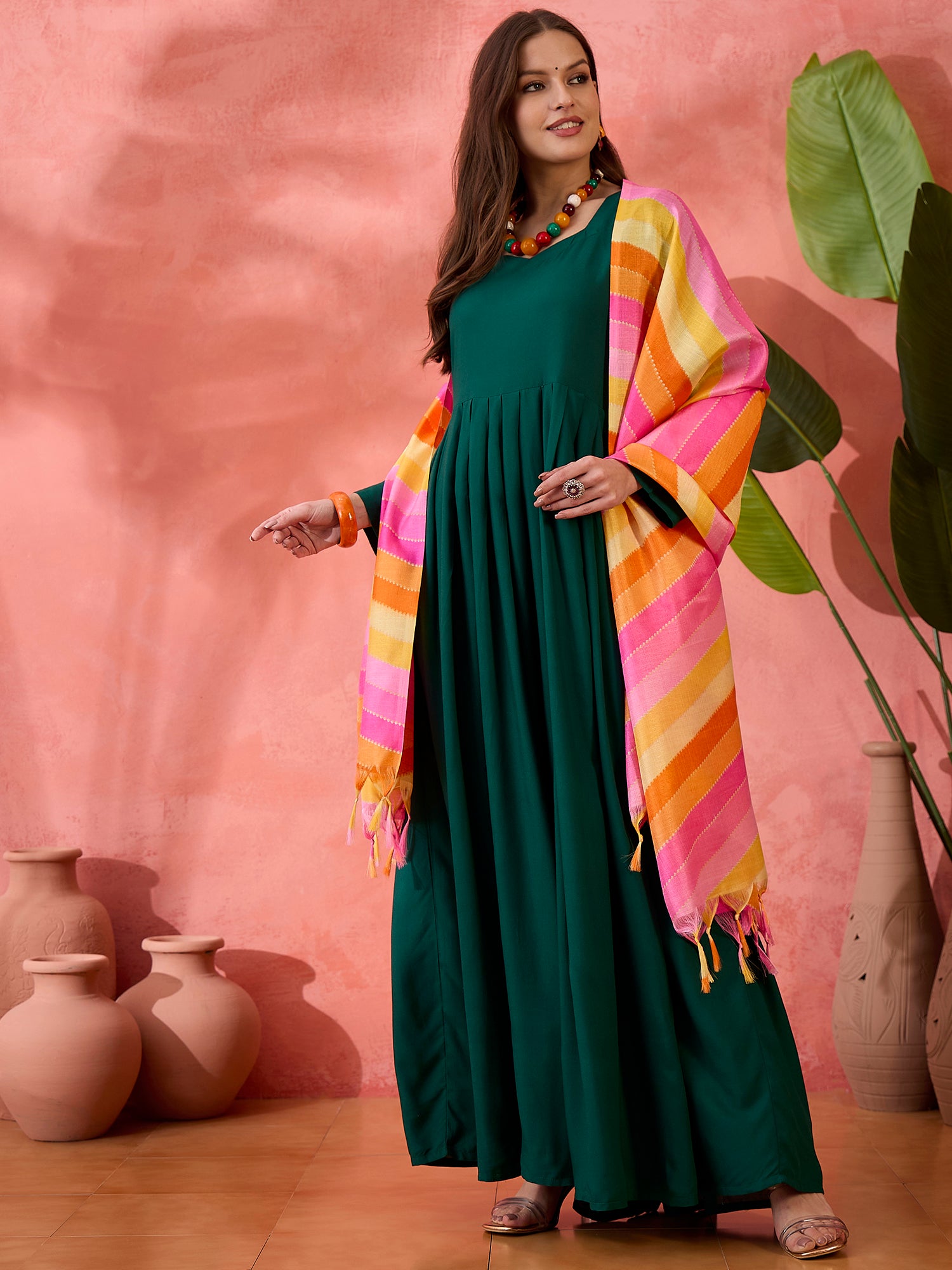 Green In Sweetheart Kurta With D10 Dupatta