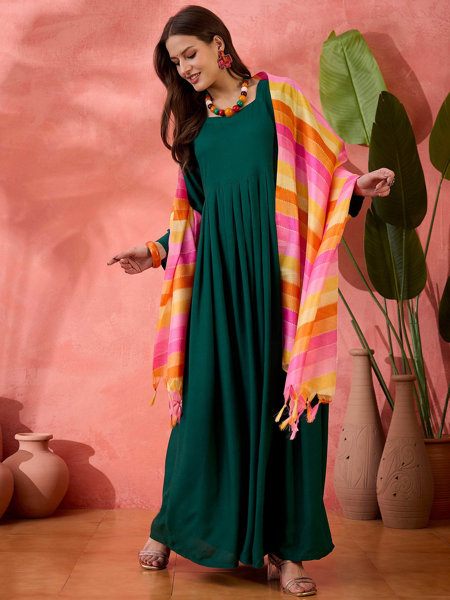 Green In Sweetheart Kurta With D10 Dupatta