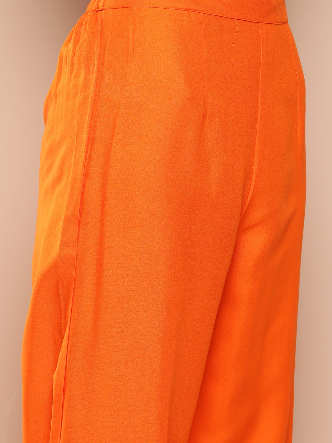 Orange Mirror Work Aline Strappy Kurta Set W Pink Yellow Leh Dupatta