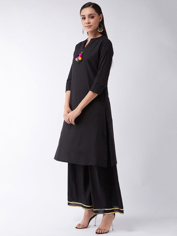 Black Kurta, Mirror Work Set - InWeave