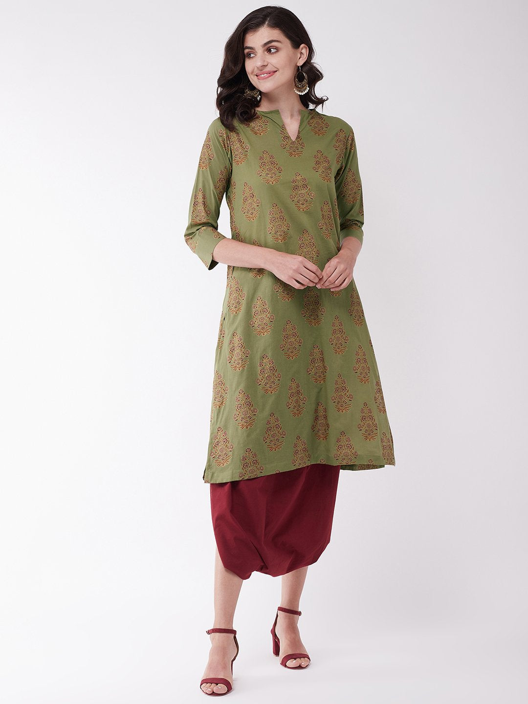 Green Kurta With Cowl Dhoti